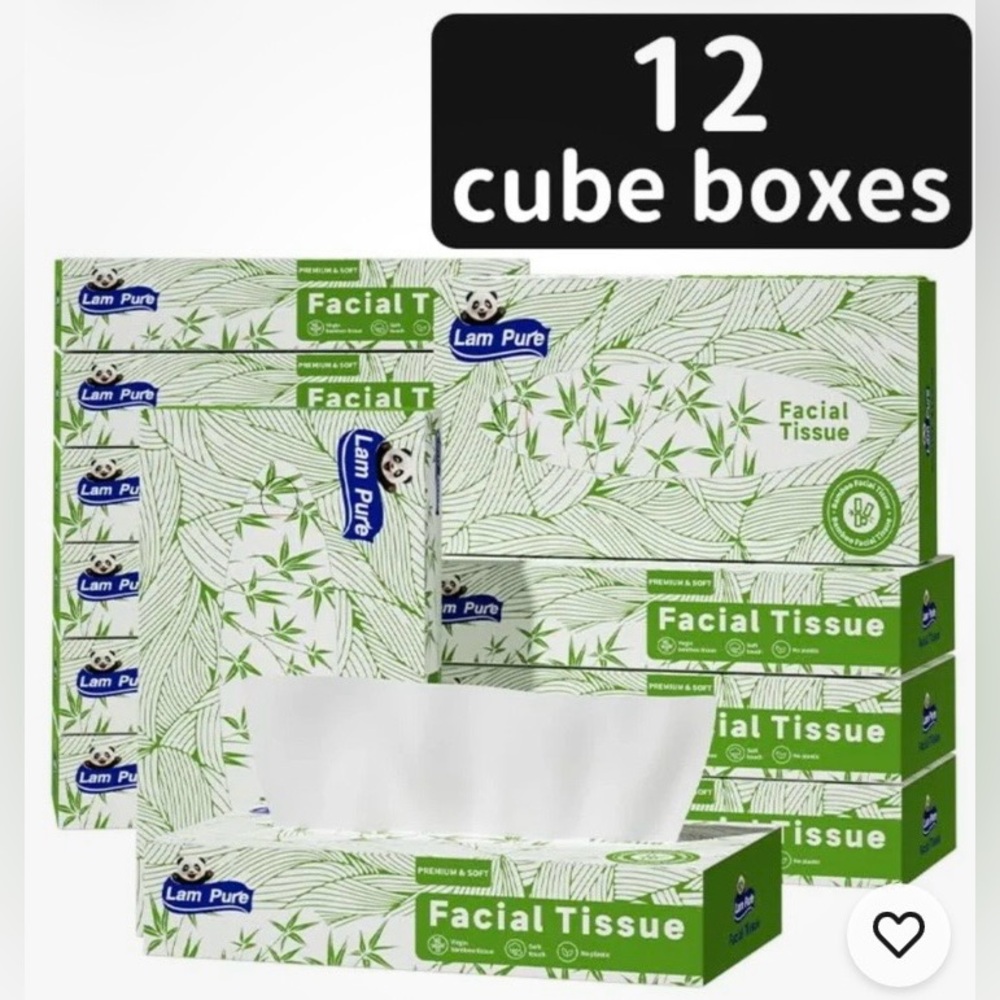 12 Boxes Bamboo Facial Tissues Boxes: Contains 80 tissues,3-Ply Design, NEW